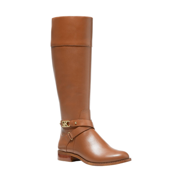 Michael Kors Kincaid Faux Leather & Logo Riding Boot Luggage Nib $375 - Picture 1 of 4